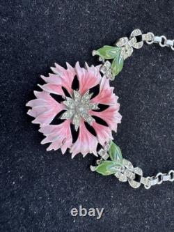 Vintage Trifari Alfred Philippe Rue De La Paix Pink Enamel Flower Necklace 16