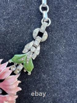 Vintage Trifari Alfred Philippe Rue De La Paix Pink Enamel Flower Necklace 16