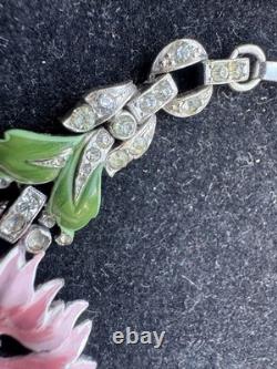 Vintage Trifari Alfred Philippe Rue De La Paix Pink Enamel Flower Necklace 16