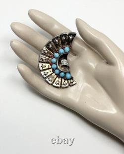 Vintage Trifari Alfred Philippe Sterling Fur Clip With Cabochons & Rhinestones