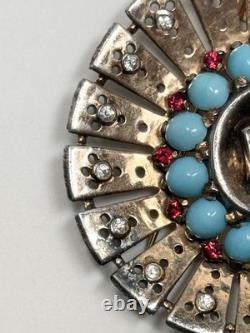 Vintage Trifari Alfred Philippe Sterling Fur Clip With Cabochons & Rhinestones