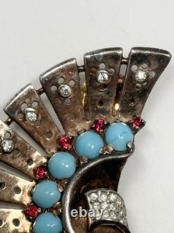 Vintage Trifari Alfred Philippe Sterling Fur Clip With Cabochons & Rhinestones
