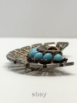 Vintage Trifari Alfred Philippe Sterling Fur Clip With Cabochons & Rhinestones