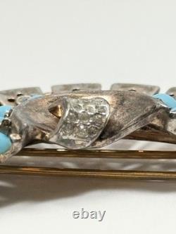 Vintage Trifari Alfred Philippe Sterling Fur Clip With Cabochons & Rhinestones