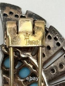 Vintage Trifari Alfred Philippe Sterling Fur Clip With Cabochons & Rhinestones