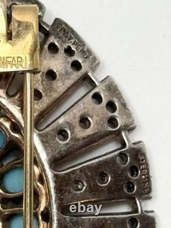 Vintage Trifari Alfred Philippe Sterling Fur Clip With Cabochons & Rhinestones