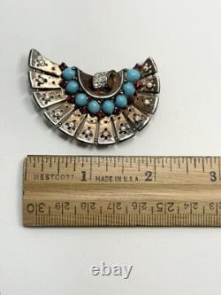 Vintage Trifari Alfred Philippe Sterling Fur Clip With Cabochons & Rhinestones