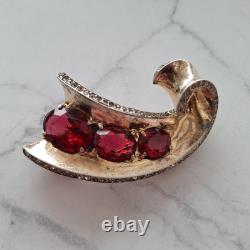 Vintage Trifari Alfred Philippe Sterling Scroll Pin Fur Clip With Red Stones rare