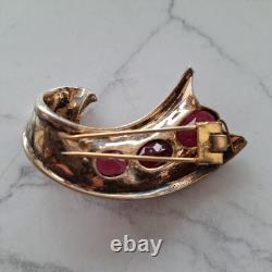 Vintage Trifari Alfred Philippe Sterling Scroll Pin Fur Clip With Red Stones rare