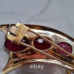 Vintage Trifari Alfred Philippe Sterling Scroll Pin Fur Clip With Red Stones rare