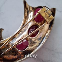 Vintage Trifari Alfred Philippe Sterling Scroll Pin Fur Clip With Red Stones rare