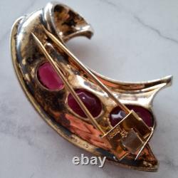 Vintage Trifari Alfred Philippe Sterling Scroll Pin Fur Clip With Red Stones rare