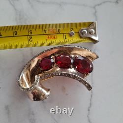 Vintage Trifari Alfred Philippe Sterling Scroll Pin Fur Clip With Red Stones rare