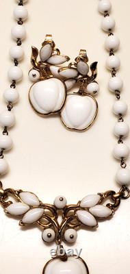 Vintage Trifari, Alfred Philippe, White Apple set, Necklace, Earrings, Bracelet