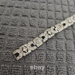 Vintage Trifari Bracelet Rhodium Plate Alfred Philippe Art Deco Rhinestone