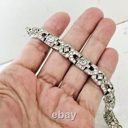 Vintage Trifari Bracelet Rhodium Plate Alfred Philippe Art Deco Rhinestone