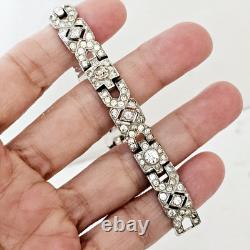 Vintage Trifari Bracelet Rhodium Plate Alfred Philippe Art Deco Rhinestone