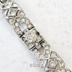 Vintage Trifari Bracelet Rhodium Plate Alfred Philippe Art Deco Rhinestone
