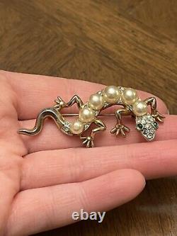 Vintage Trifari Brooch Alfred Philippe Reptile Lizard Faux Pearls Emerald Eyes