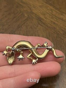 Vintage Trifari Brooch Alfred Philippe Reptile Lizard Faux Pearls Emerald Eyes