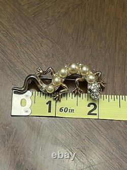 Vintage Trifari Brooch Alfred Philippe Reptile Lizard Faux Pearls Emerald Eyes