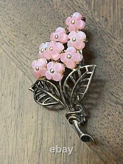 Vintage Trifari Brooch Patent Pending Alfred Philippe Pink Lucite Flowers Signed