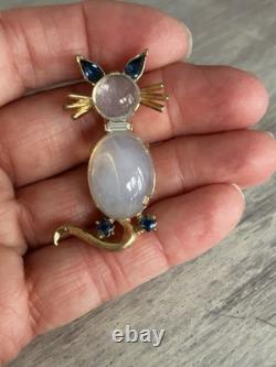 Vintage Trifari Brooch Pin RARE Alfred Philippe Slinky Cat Moonstone Cabochon