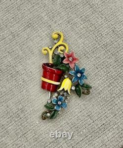 Vintage Trifari Crown Alfred Philippe Flower Bouquet Enamel Pin Brooch Fur Clip