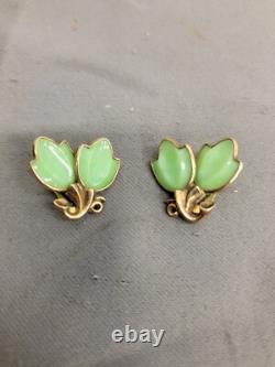 Vintage Trifari Crown Alfred Philippe Green Tullips Earrings. FAST SHIPPING