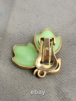 Vintage Trifari Crown Alfred Philippe Green Tullips Earrings. FAST SHIPPING