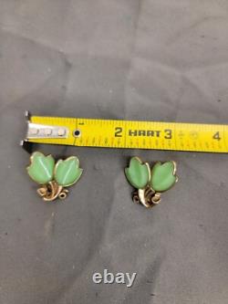 Vintage Trifari Crown Alfred Philippe Green Tullips Earrings. FAST SHIPPING