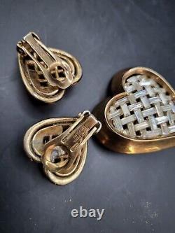 Vintage Trifari Crown Alfred Philippe HEART THROB pin brooch earring set LM