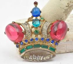 Vintage Trifari Crown Pin Alfred Philippe Cabochon Stones Sterling Silver