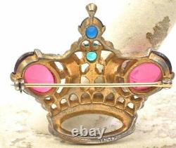 Vintage Trifari Crown Pin Alfred Philippe Cabochon Stones Sterling Silver