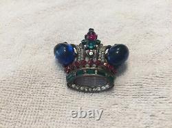 Vintage Trifari Crown Pin Brooch Alfred Philippe Rhinestones Blue Cabochons