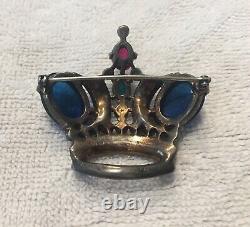 Vintage Trifari Crown Pin Brooch Alfred Philippe Rhinestones Blue Cabochons