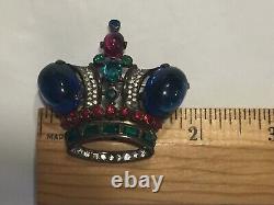 Vintage Trifari Crown Pin Brooch Alfred Philippe Rhinestones Blue Cabochons