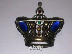 Vintage Trifari Crown Pin Brooch Alfred Philippe Rhinestones Blue Cabochons