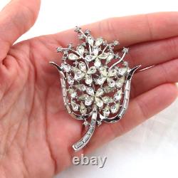 Vintage Trifari Flower Brooch 1953 Alfred Philippe Silver Tone Rhinestones