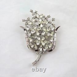 Vintage Trifari Flower Brooch 1953 Alfred Philippe Silver Tone Rhinestones
