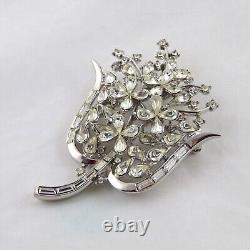 Vintage Trifari Flower Brooch 1953 Alfred Philippe Silver Tone Rhinestones