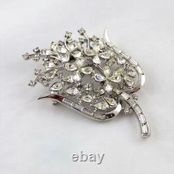 Vintage Trifari Flower Brooch 1953 Alfred Philippe Silver Tone Rhinestones