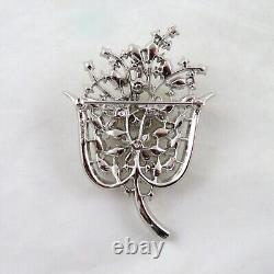 Vintage Trifari Flower Brooch 1953 Alfred Philippe Silver Tone Rhinestones