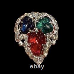 Vintage Trifari KTF 1930's Alfred Philippe Tutti Frutti Glass Crystal Leaf Clip