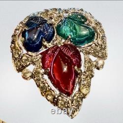 Vintage Trifari KTF 1930's Alfred Philippe Tutti Frutti Glass Crystal Leaf Clip