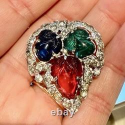 Vintage Trifari KTF 1930's Alfred Philippe Tutti Frutti Glass Crystal Leaf Clip