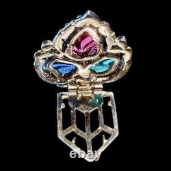 Vintage Trifari KTF 1930's Alfred Philippe Tutti Frutti Glass Crystal Leaf Clip