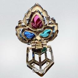 Vintage Trifari KTF 1930's Alfred Philippe Tutti Frutti Glass Crystal Leaf Clip