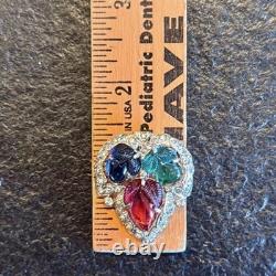 Vintage Trifari KTF 1930's Alfred Philippe Tutti Frutti Glass Crystal Leaf Clip