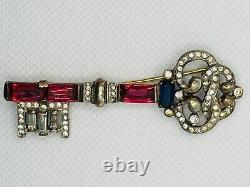 Vintage Trifari Key Pin Alfred Philippe Sterling Silver Baguette Cut Rhinestone